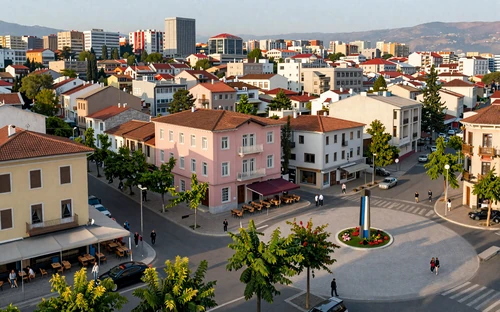 Tirana Albania city center with colorful buildings and Skanderbeg Square