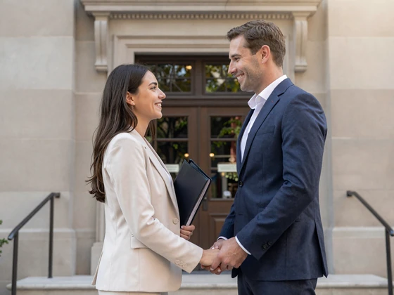 Couple leaving U.S. Embassy in the Balkans after a successful K-1 fiancé visa interview