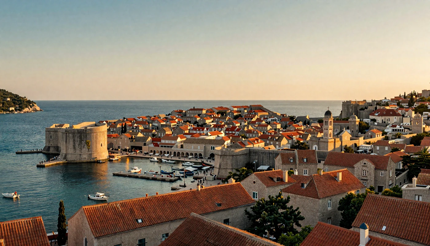 Dubrovnik Croatia old town with terracotta rooftops and Adriatic Sea at golden hour representing Croatian dating culture