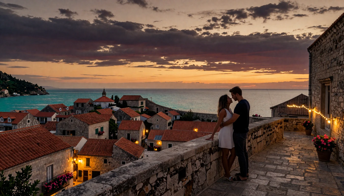 Romantic Adriatic sunset scene representing couples who found love through Balkan Dating