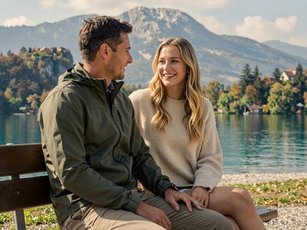 Robert and Anja enjoying a day by Lake Bled after meeting through Balkan Dating